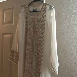 White jilbab - with brown embroidery and white crystals